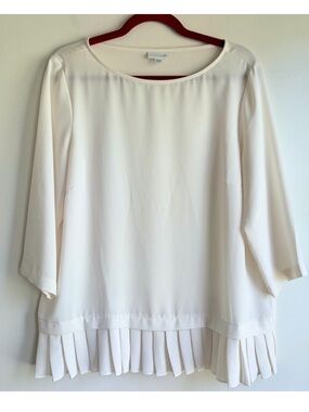 J. Jill Ivory Chiffon 3/4 Pleat Hem Blouse Size M